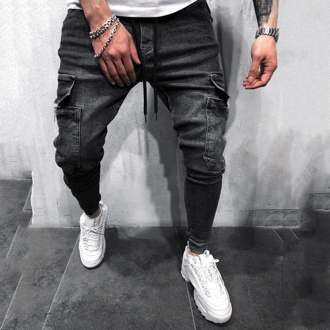 Tanguoant summer 2023 new skinny jeans men hip hop sweatpants cargo jeans men high street Men's jeans slim denim long pants