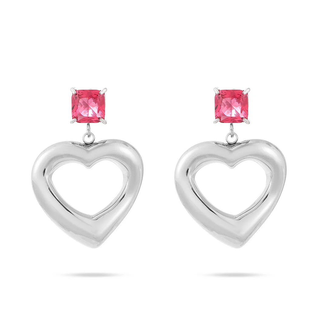 Colorful Square Zircon Love Titanium Steel Earrings