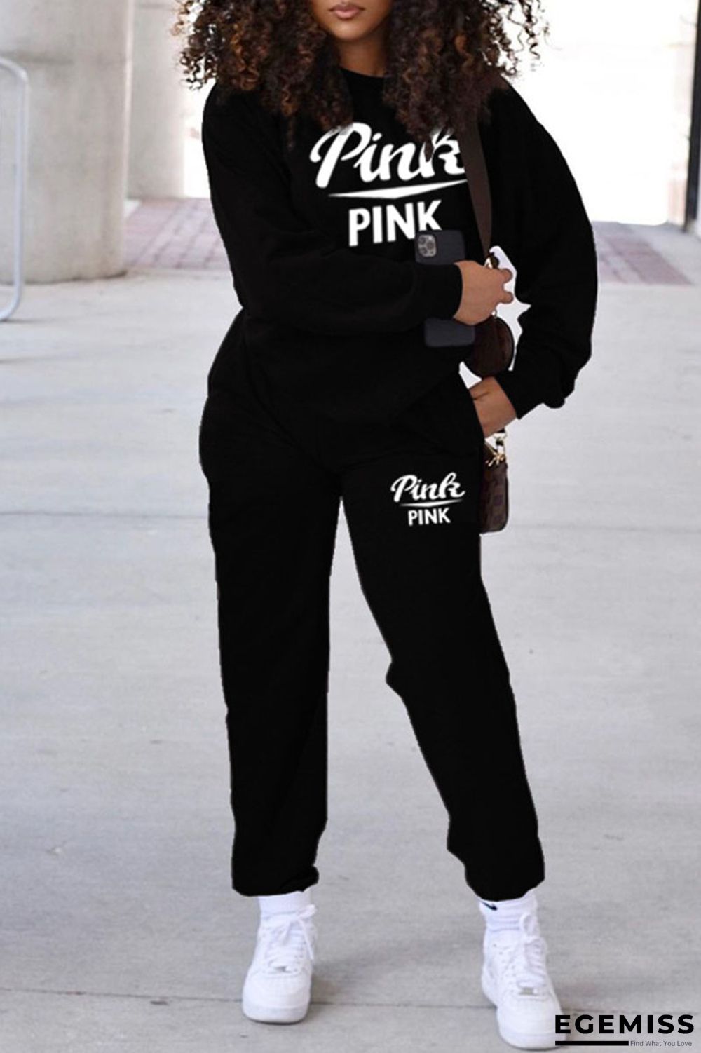 Black Casual Print Patchwork O Neck Long Sleeve Two Pieces | EGEMISS