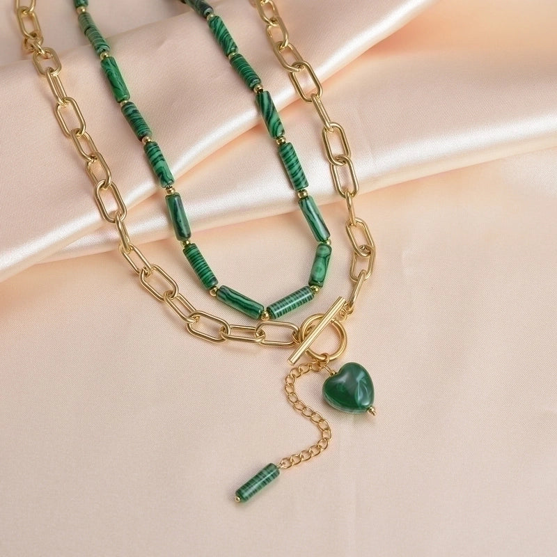 1 Piece Fashion Heart Shape Stainless Steel Natural Stone Plating Necklace