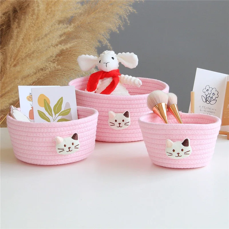 Cartoon Animals Cotton Rope Storage Baskets Baby Dirty Clothes Laundry Basket Weaving Kids Toys Desktop Sundries Organizer Box