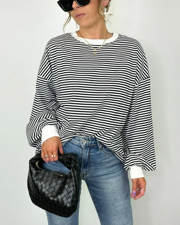 Last Day 50% Off🌈Women's Casual Striped Crewneck Oversized Pullover