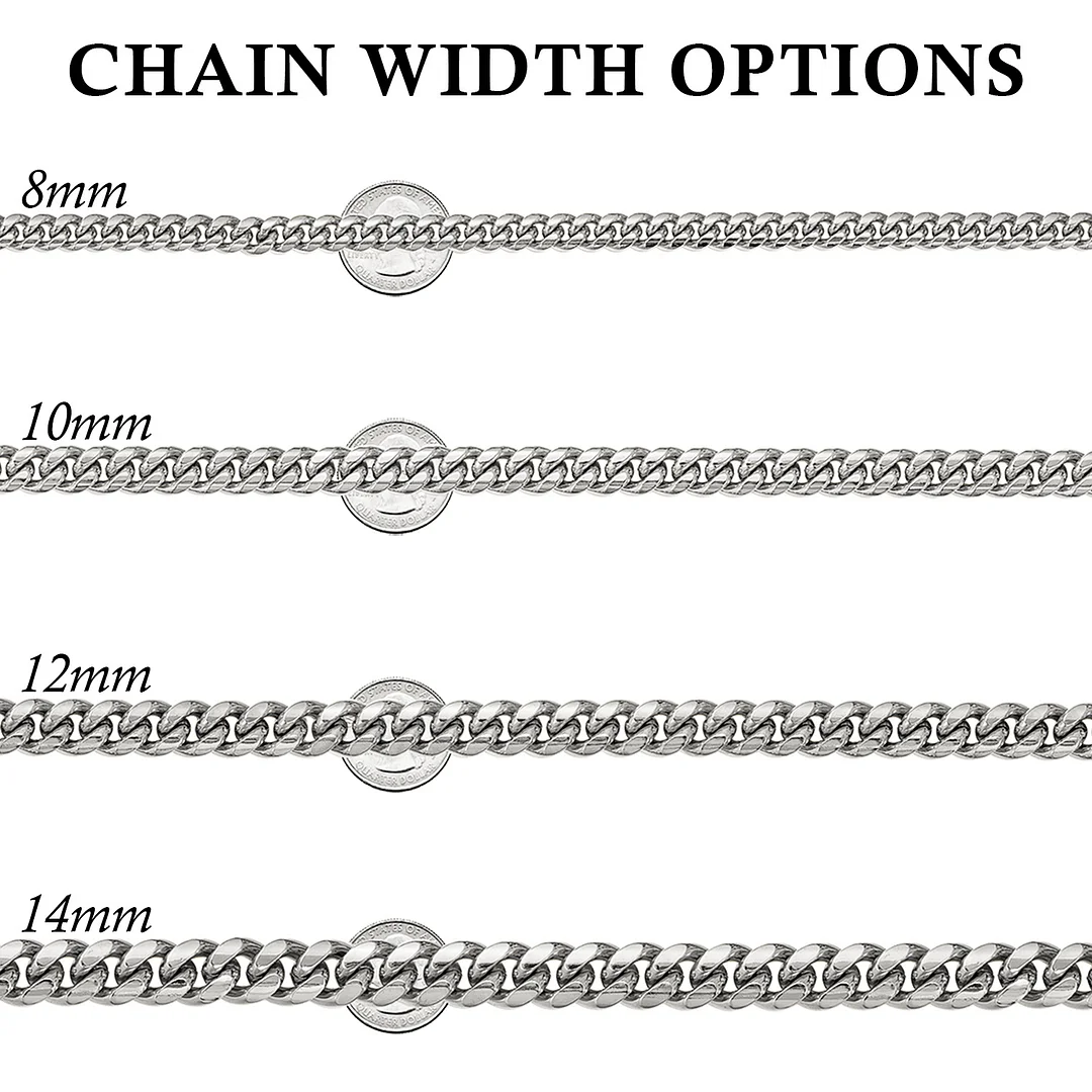 Miami Cuban Link Chain for Men Women Titanium Stainless Steel Curb Chain Necklace, Cool Hip Hop Jewelry Silver Plated Chains, Width 8/10/12/14mm