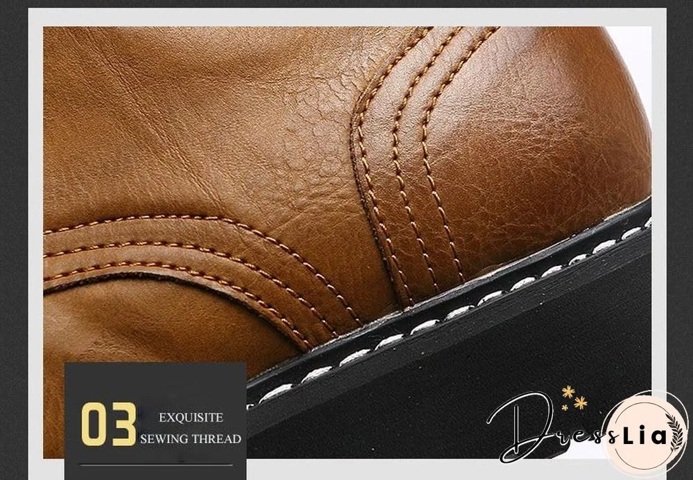 Men Genuine Leather Winter Snow Fashion Boots Pointed Toe Mid-Calf Boots For Men Ankle Non-slip Shoes