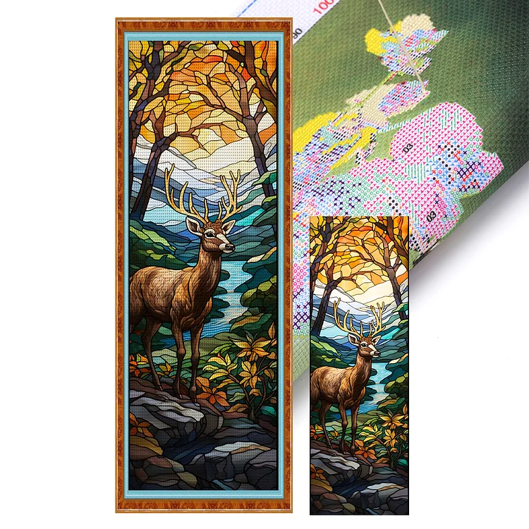 Glass Art - Deer In The Forest 11CT Stamped Cross Stitch 30*80CM