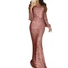 Woman Sequin Evening Dress Long Sleeve Dress