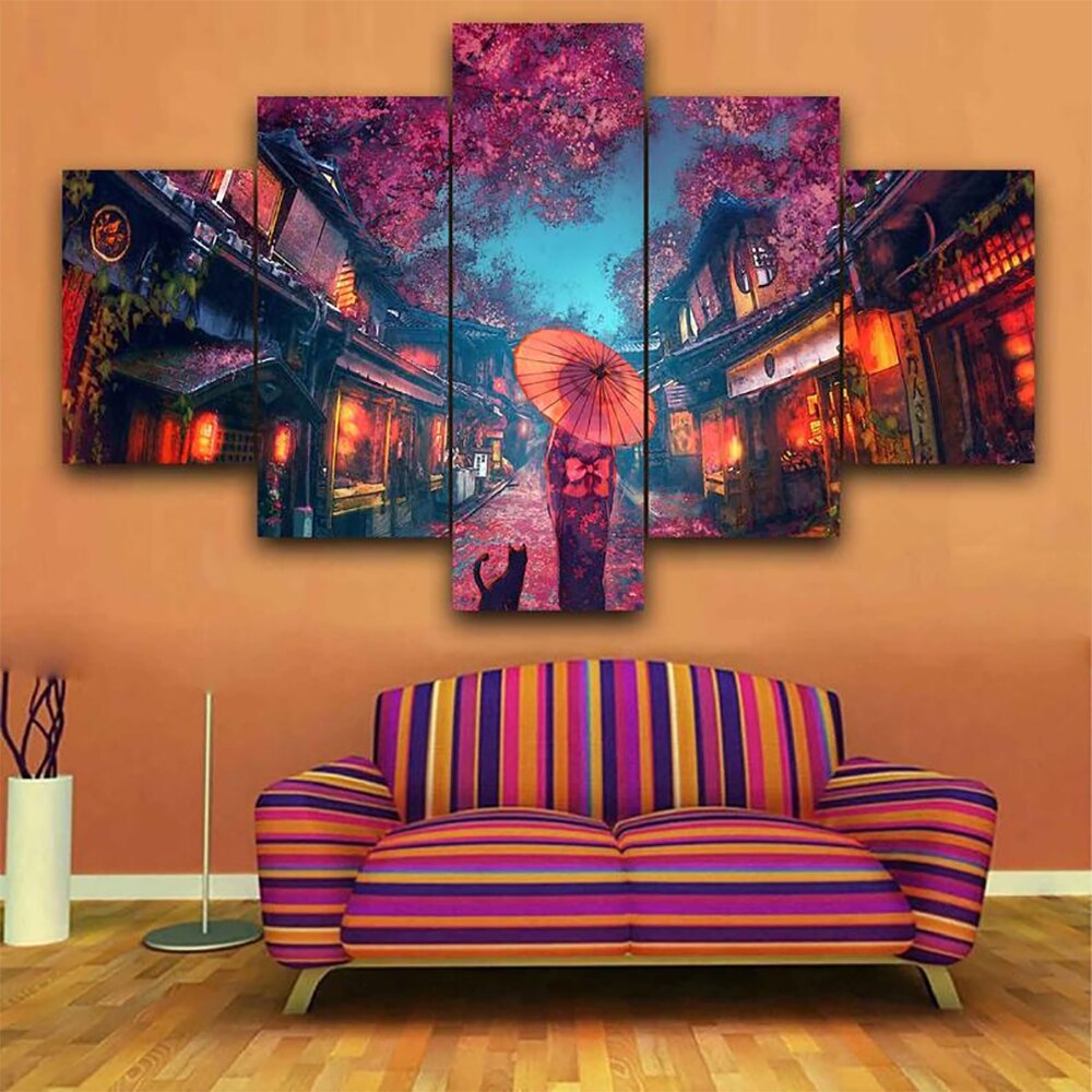 5 Piece Wall Art Canvas Painting Japanese Anime Styles Kimono Girl Modular Pictures Modern Living Room  Home Decor No Frame