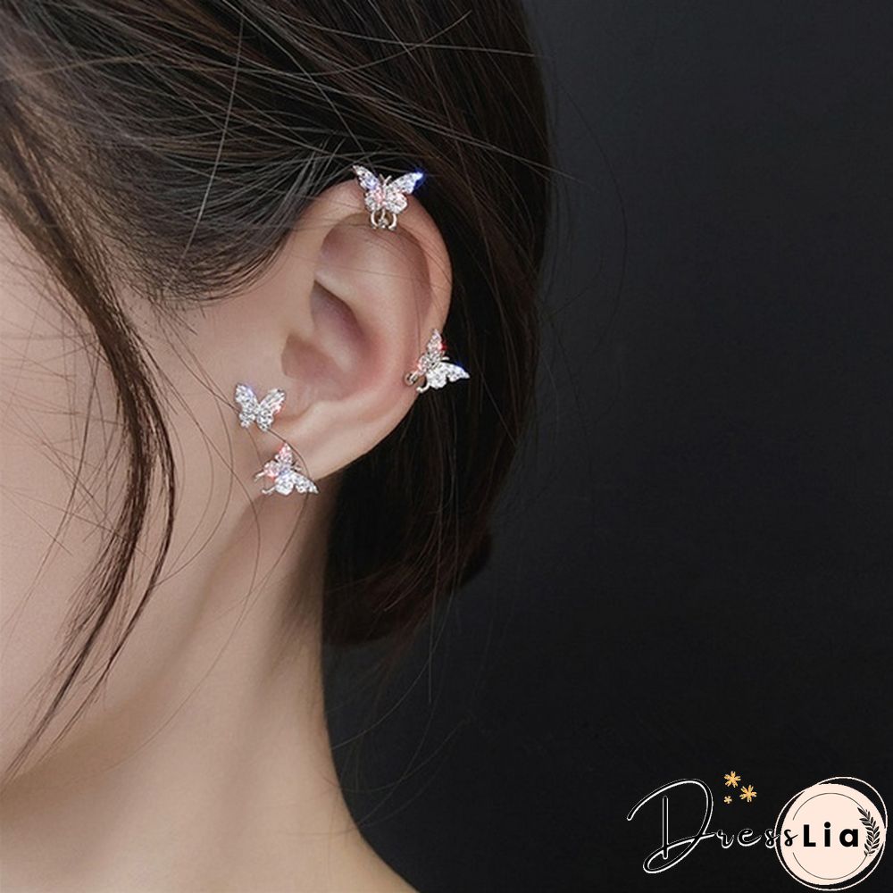 925 Silver Butterfly Earrings No Piercing Ear Clips Female Ear Studs Jewelry