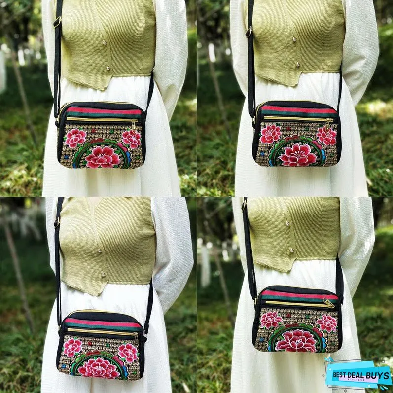 New Ethnic Style Embroidered Canvas Bag, Versatile Embroidered Bag Women's Shoulder Oblique Span Bag