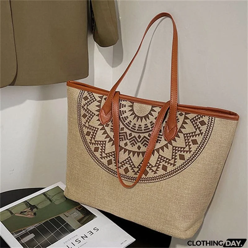 Women's Cotton Linen Printed Simple Commuting Handbags