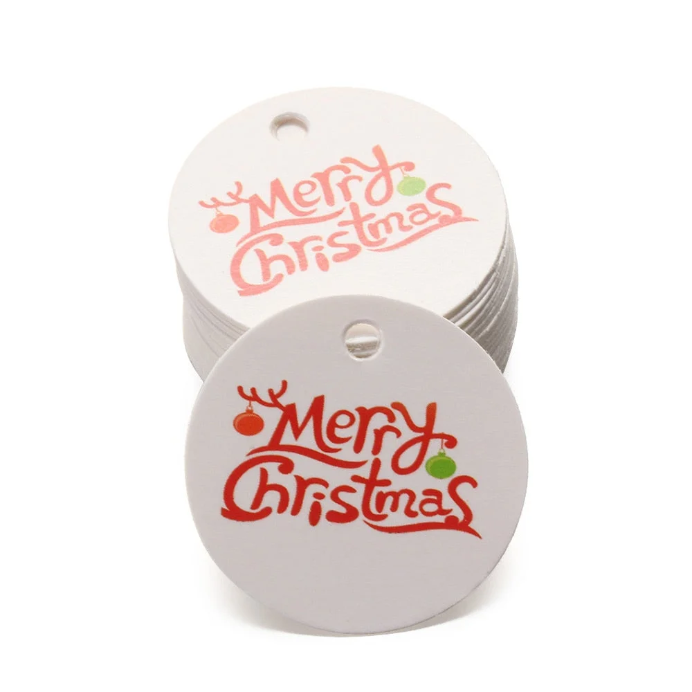 100pcs Merry Christmas Labels Kraft Tags Gift Wrapping Paper Hang Tags Santa Claus Paper Cards Xmas Party Supplies