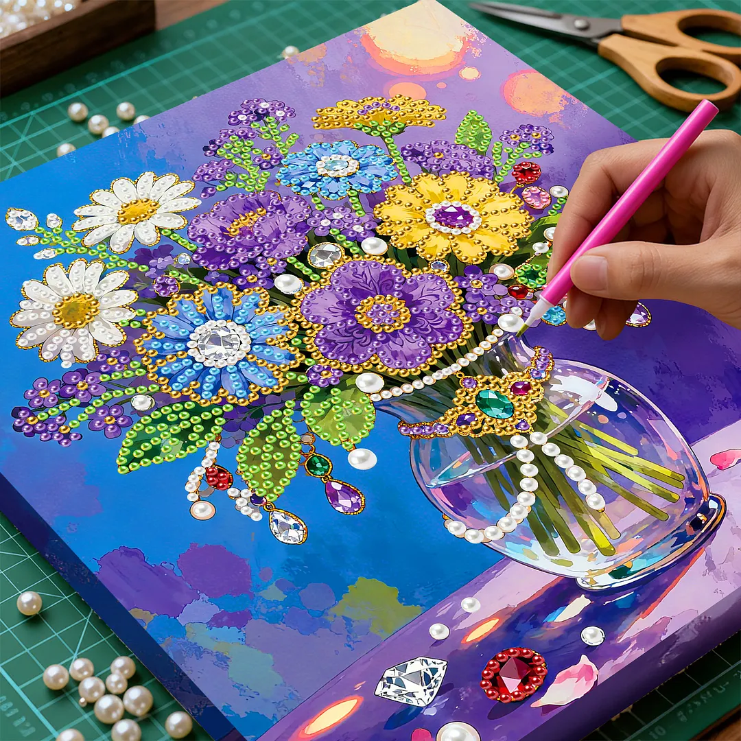 Vase DIY Pearl Painting Kit for Adults Gift Home Wall Decor 25x25cm With Frame
