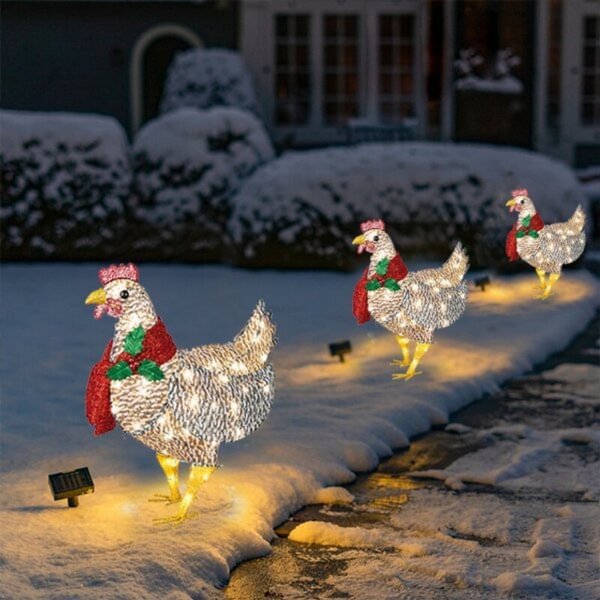 Light-Up Chicken with Scarf Holiday Decoration, LED Christmas Outdoor Decorations Metal Christmas Ornaments with Light Xmas Yard Art Christmas Atmosphere Decoration for Garden Patio Lawn( Including battery ) - Shop Trendy Women's Fashion | TeeYours