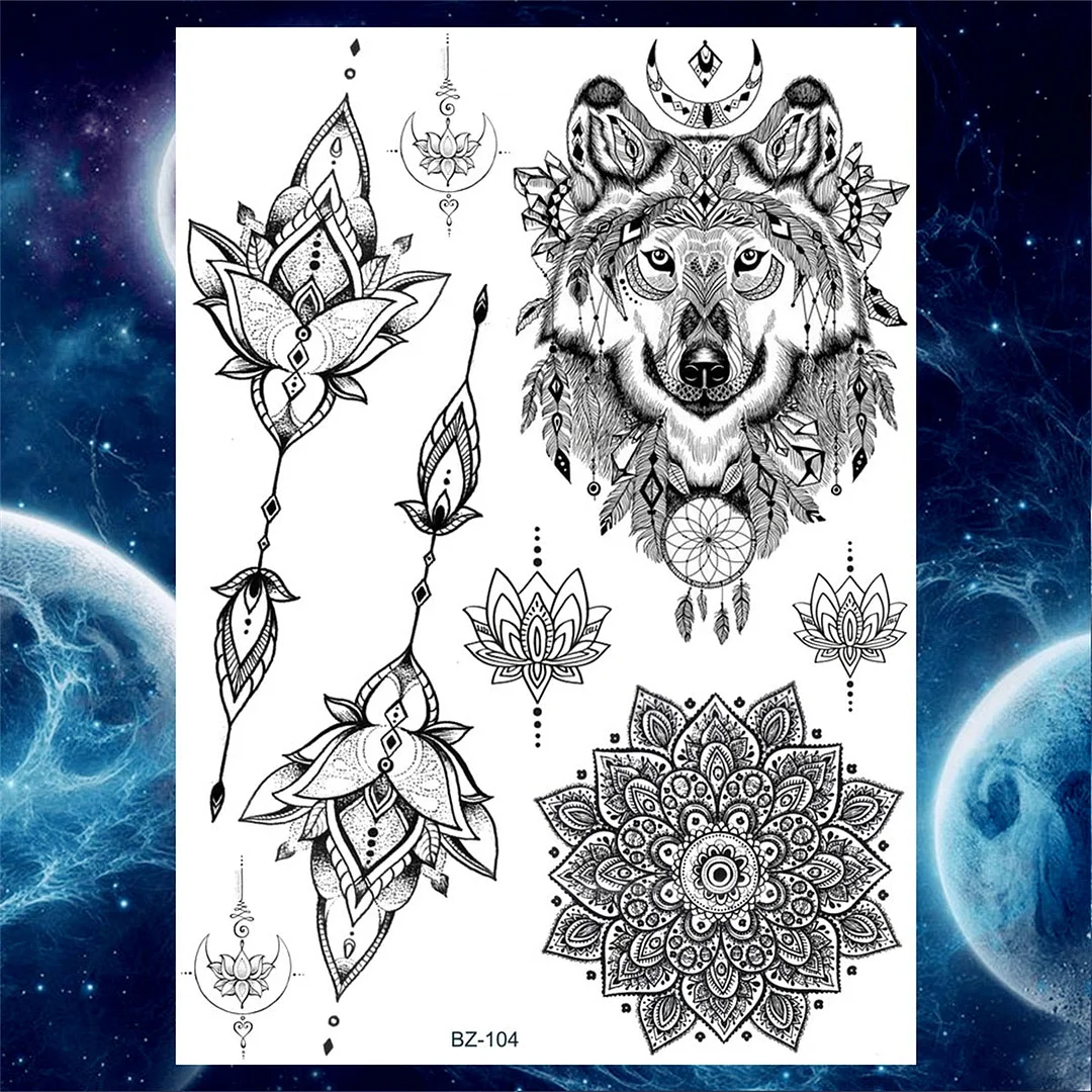 Lace Butterfly Temporary Tattoos For Women Girls Kids Tribal Black Henna Tattoo Sticker Mandala Flower Fake Jewelry Tatoos Adult