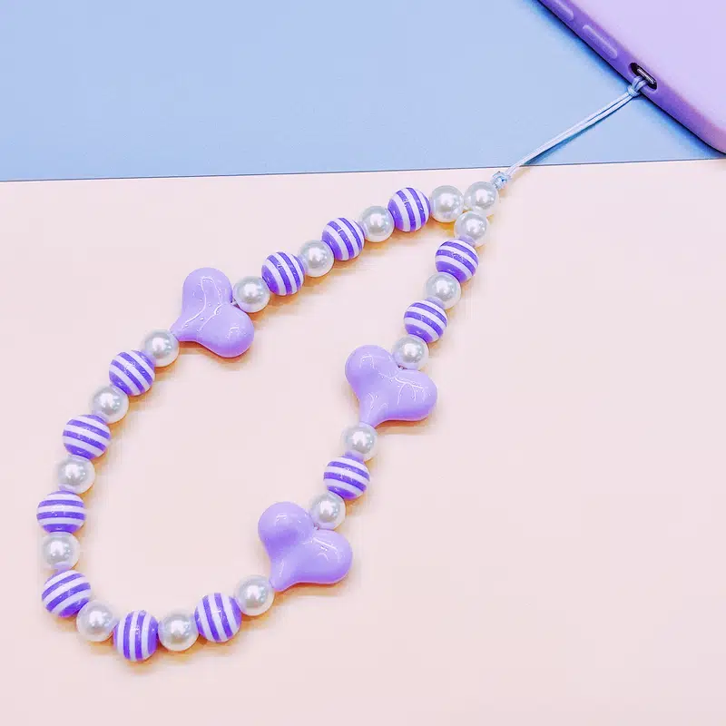 Purple Heart Stripe Beads Phone Charm
