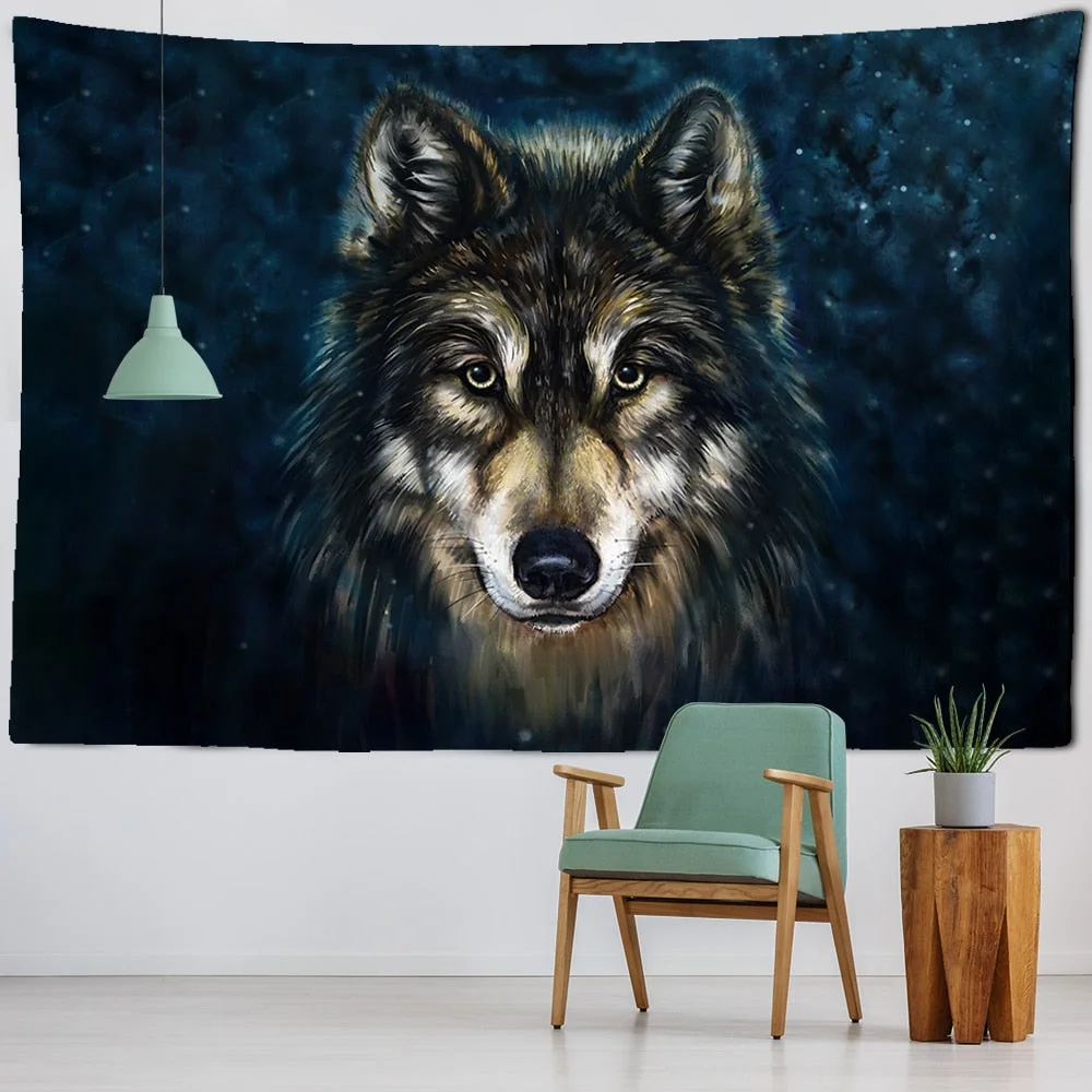 Wolf's Gaze Holy Animals Tapestry Tribal Animal Decoration Wall Hanging Wall Tapestry Home Decor Textile