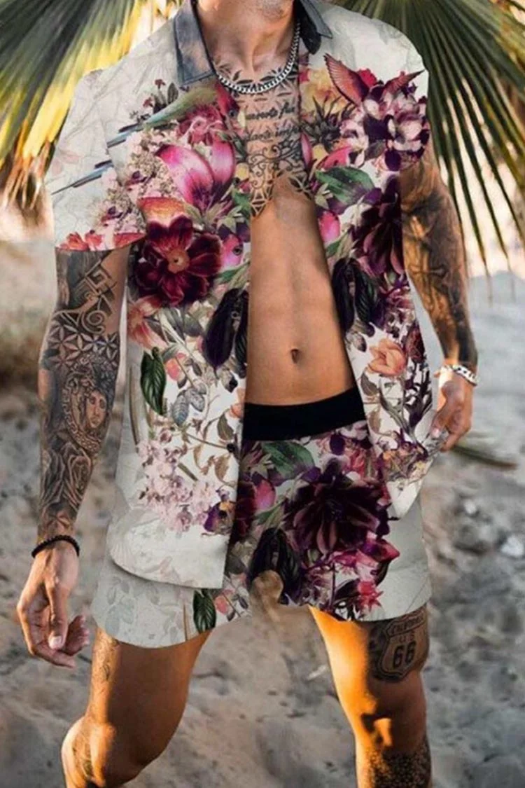 Tiboyz Men's Outfits Skull Shirt And Shorts Two Piece Set