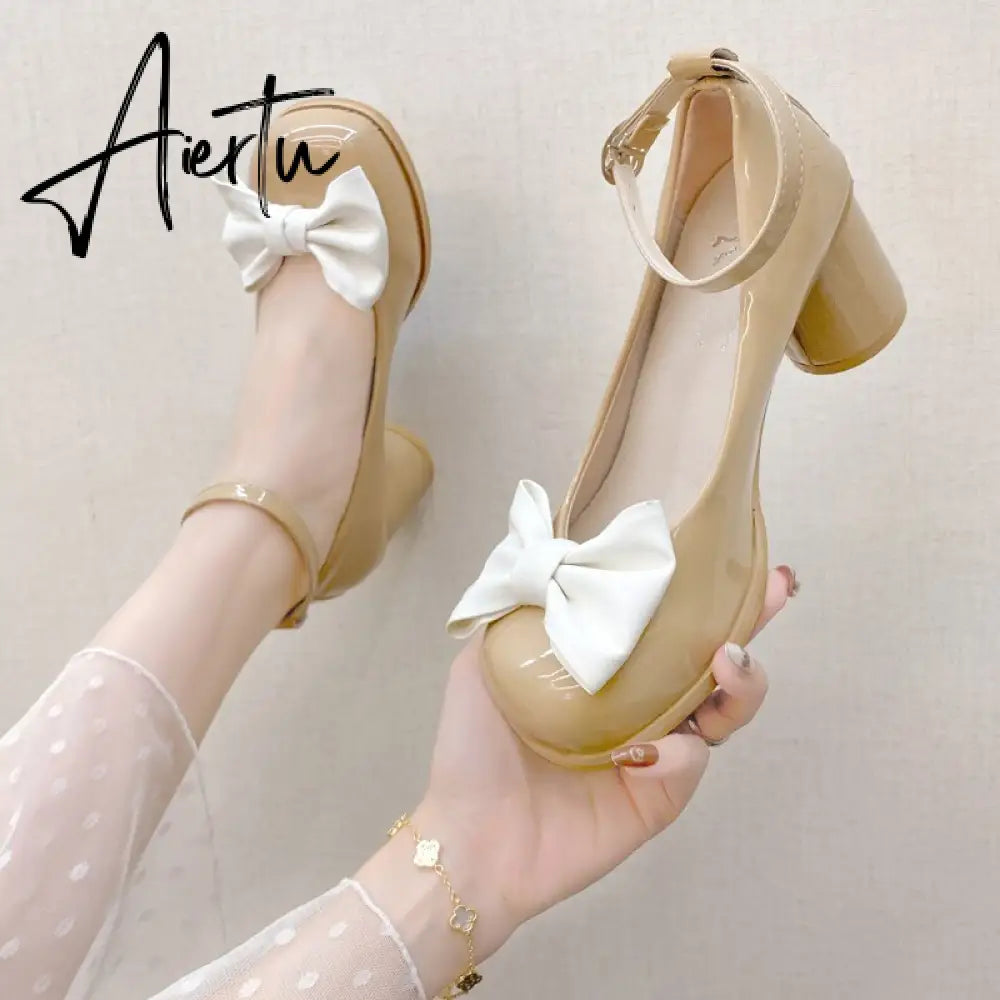 Aiertu  High Heels Women Mary Janes Lolita Shoes Retro Dress Thick Pumps Summer Sandals  New Party Bow Ladies Shoes Prom Zapatos Aiertu