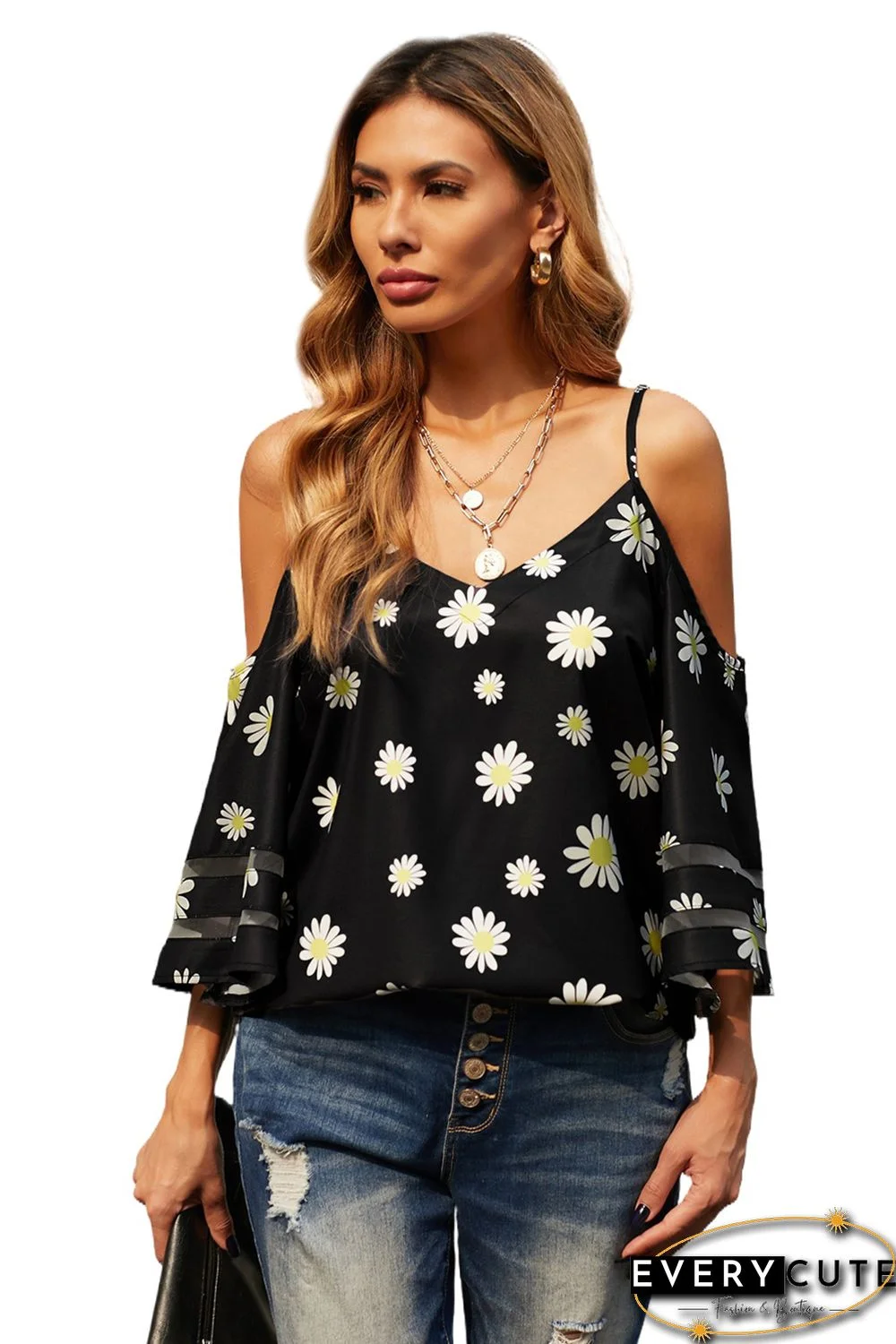 Daisy Floral Cold Shoulder Blouse