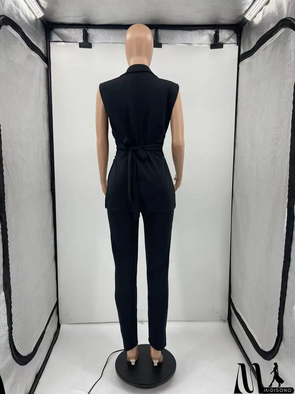 MidiSono - Solid Sleeveless Split Blazer Two Piece Sets