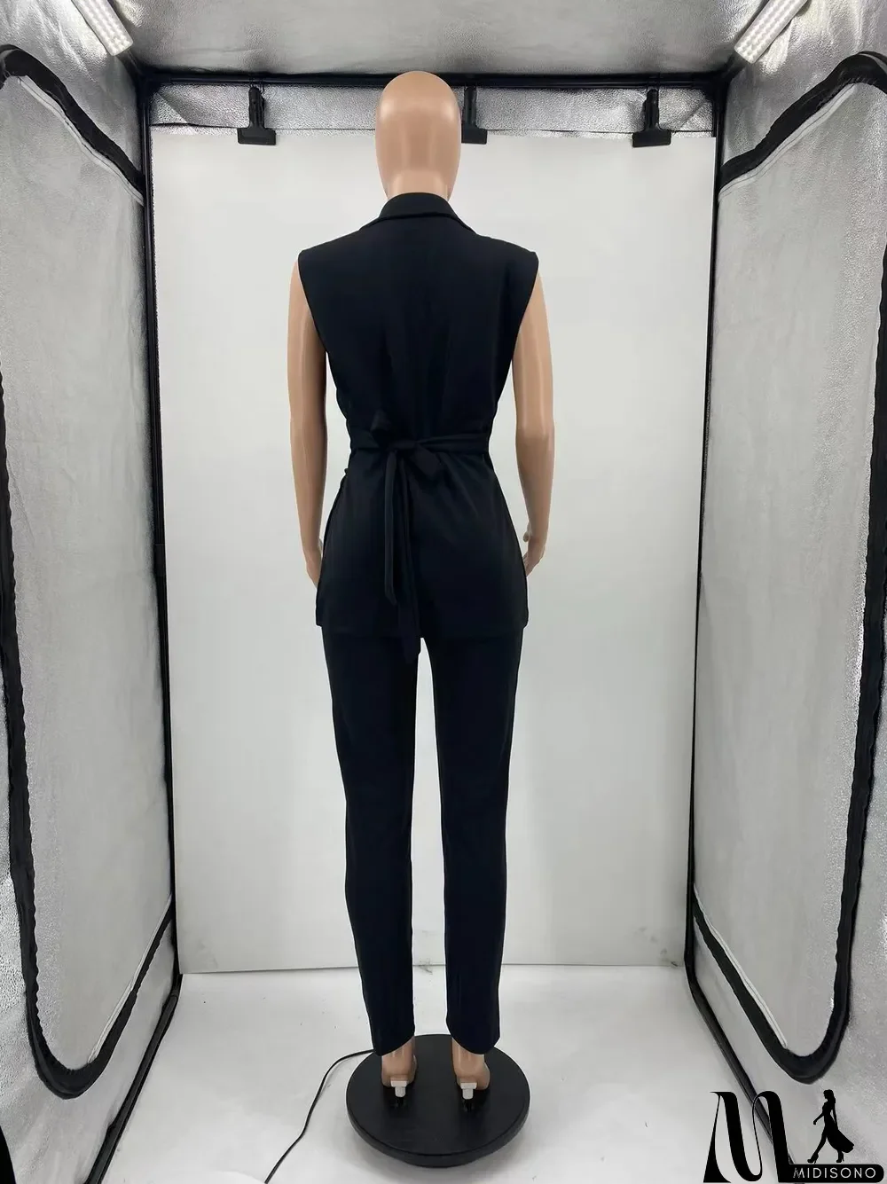 MidiSono - Solid Sleeveless Split Blazer Two Piece Sets