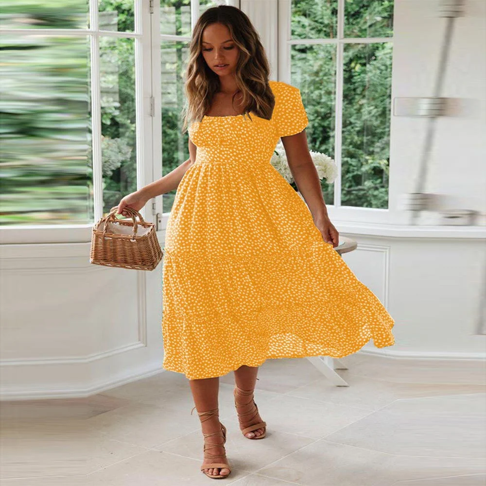 WildPinky 2020 Summer Long Dress Floral Print Boho Beach Dress Women Square Collar Puff Sleeve Dress Sundress Vestidos de festa