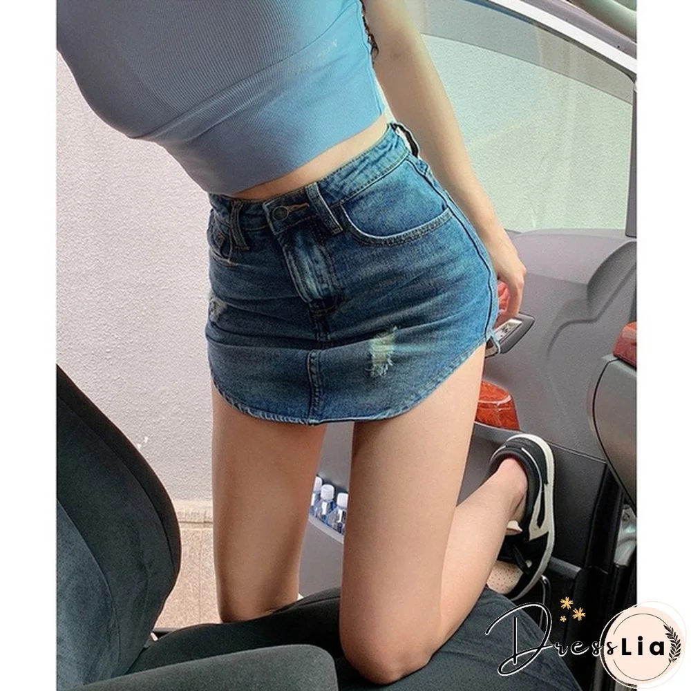 Denim Skirt (High Quality) New Spring/Summer Mini Wardrobe Malfunction-Proof Denim Skirt Ins Spice Pants Skirt