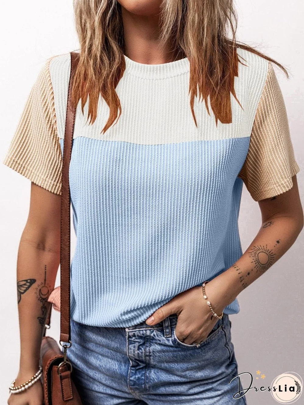 Versatile Colorblock Ribbed Knit Tee