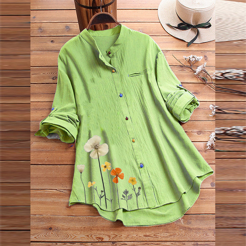 Women's Vintage Flower Print Lapel Button Shirts