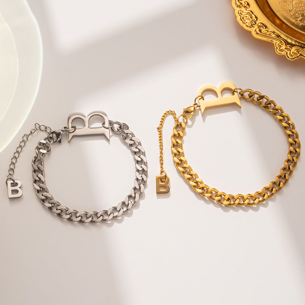 Cartoon Women Letter Text Number Titanium Steel 18K Gold Plated Bracelets