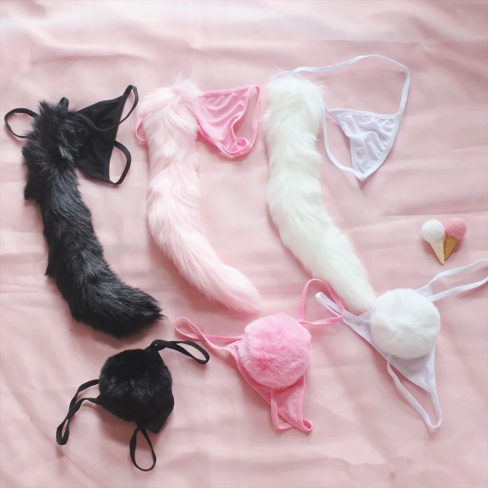 Billionm Cute Lolita Girls Soft Pink Kawaii Rabbit Tail Hair Ball Women Underwear Sexy Pants Erotic Lingerie G String Panties Cosplay