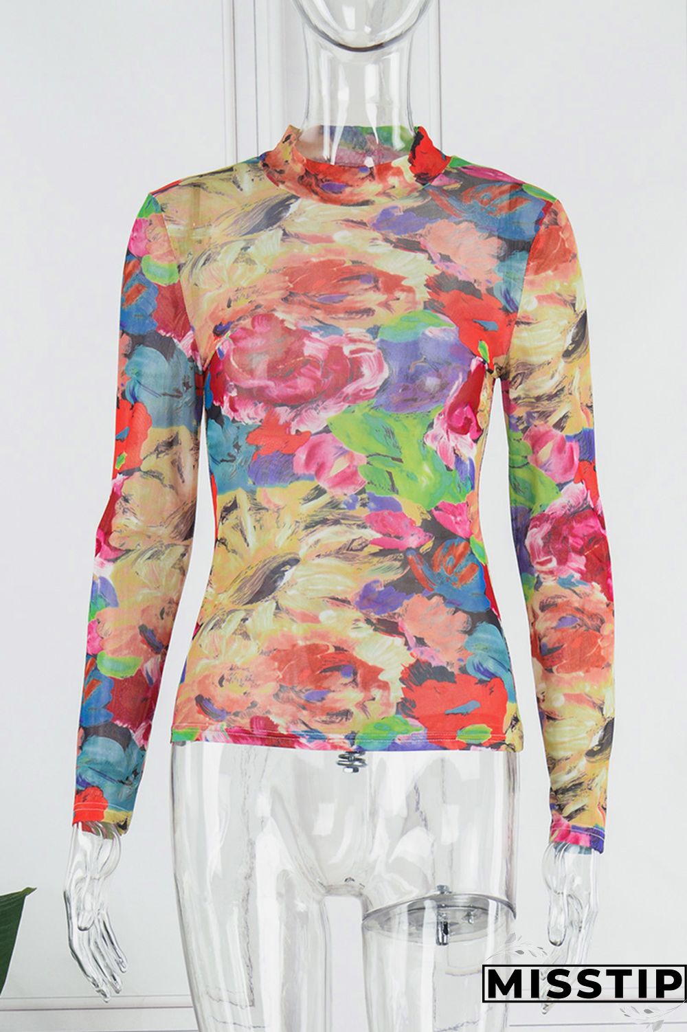 Colour Casual Print Basic Half A Turtleneck Tops
