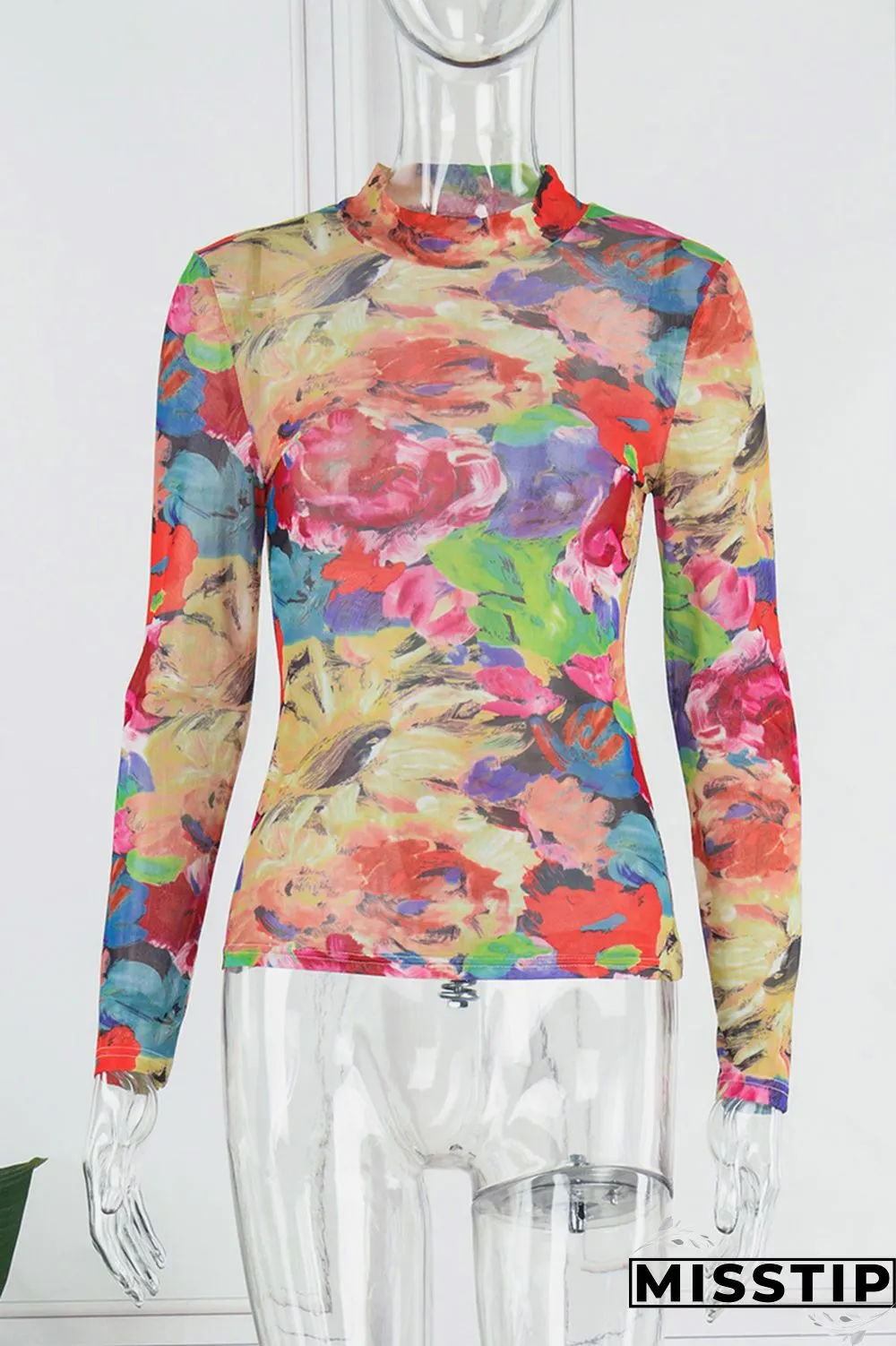 Colour Casual Print Basic Half A Turtleneck Tops