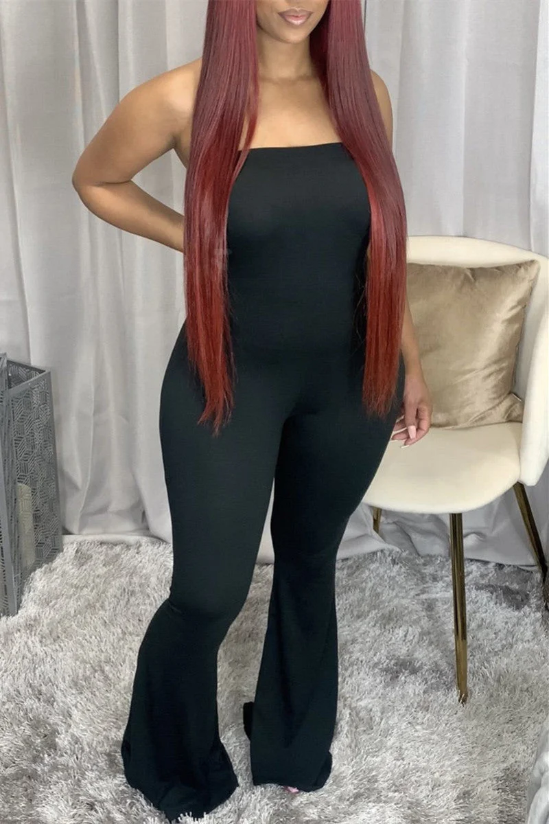 Sexy Casual Solid Backless Strapless Sleeveless Regular Jumpsuits