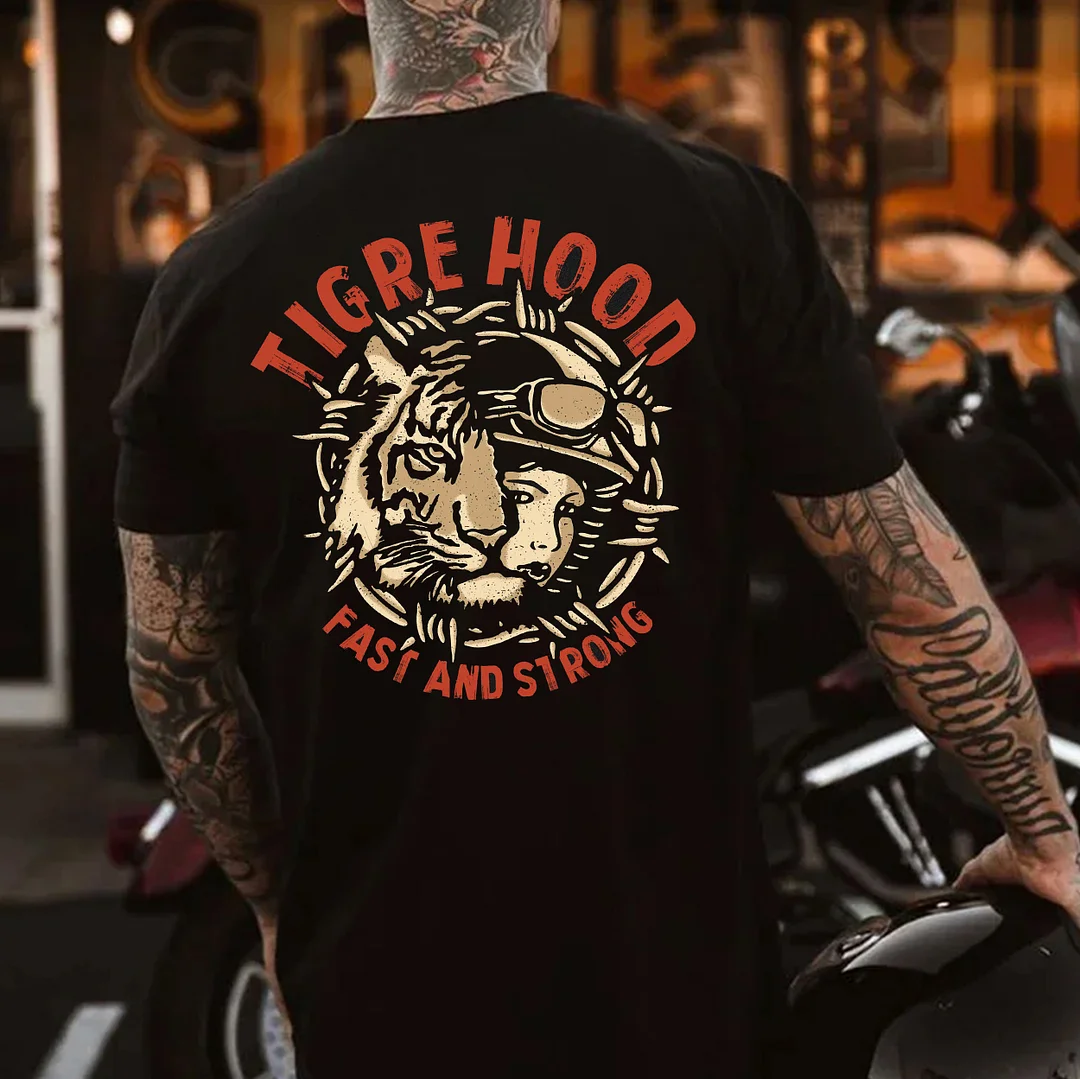 TIGER HOOD FAST AND STRONG Black Print T-Shirt