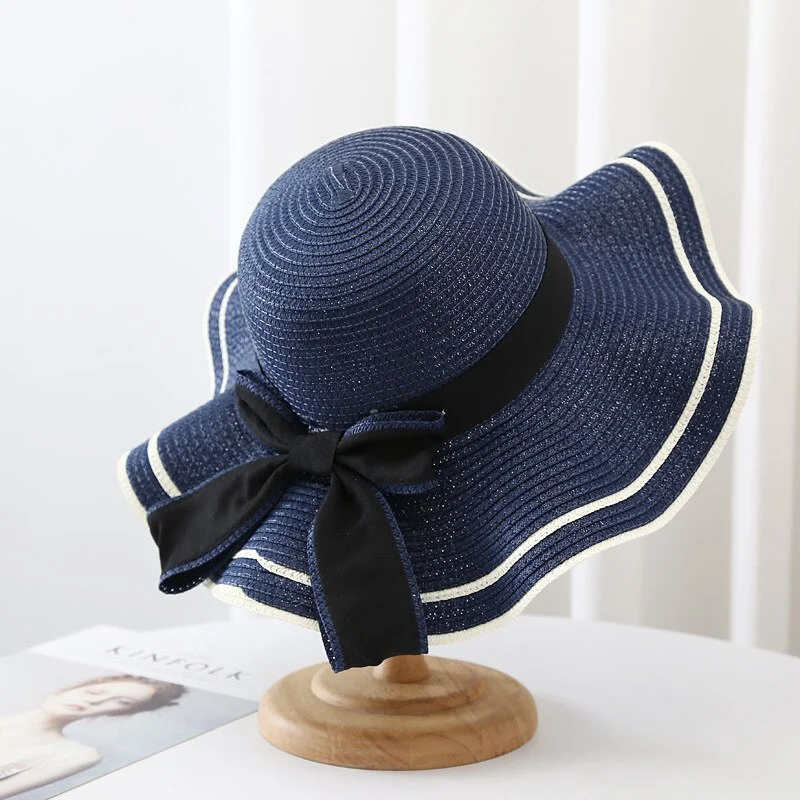 Summer Hat Women Boater Beach Hat Wide Side Female Casual Panama Hat Lady Classic Flat Bowknot Straw Sun Hat
