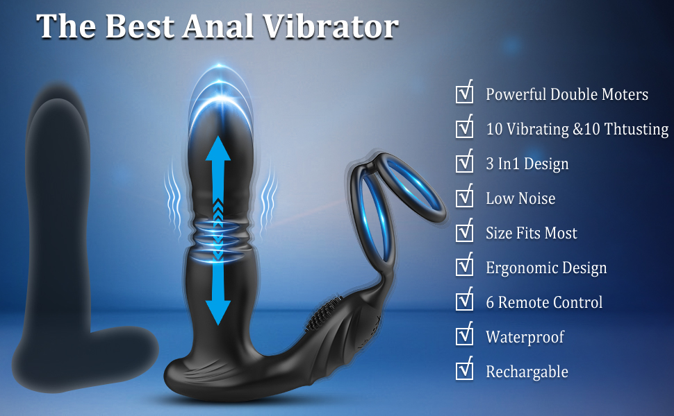 Jack - 3 in 1 Male Anal Sex Toys 10 Modes Thrusting Vibrating Anal Vibrator Prostate Massager with Thick Penis Ring Jack - 3 in 1 Male Anal Sex Toys 10 Modes Thrusting Vibrating Anal Vibrator Prostate Massager with Thick Penis Ring