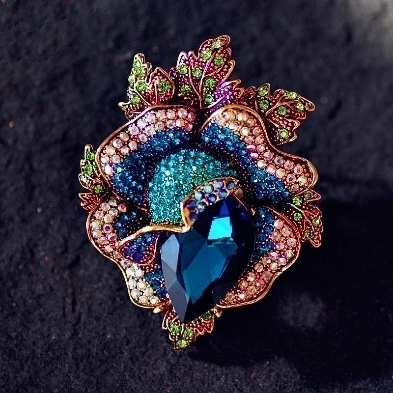 Retro Pin Flower Alloy Inlay Artificial Gemstones Crystal Women’S Brooches