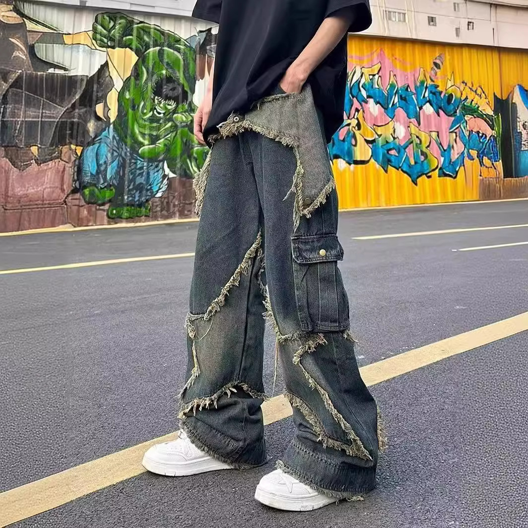 Dark Retro Straight Wide Leg Jeans