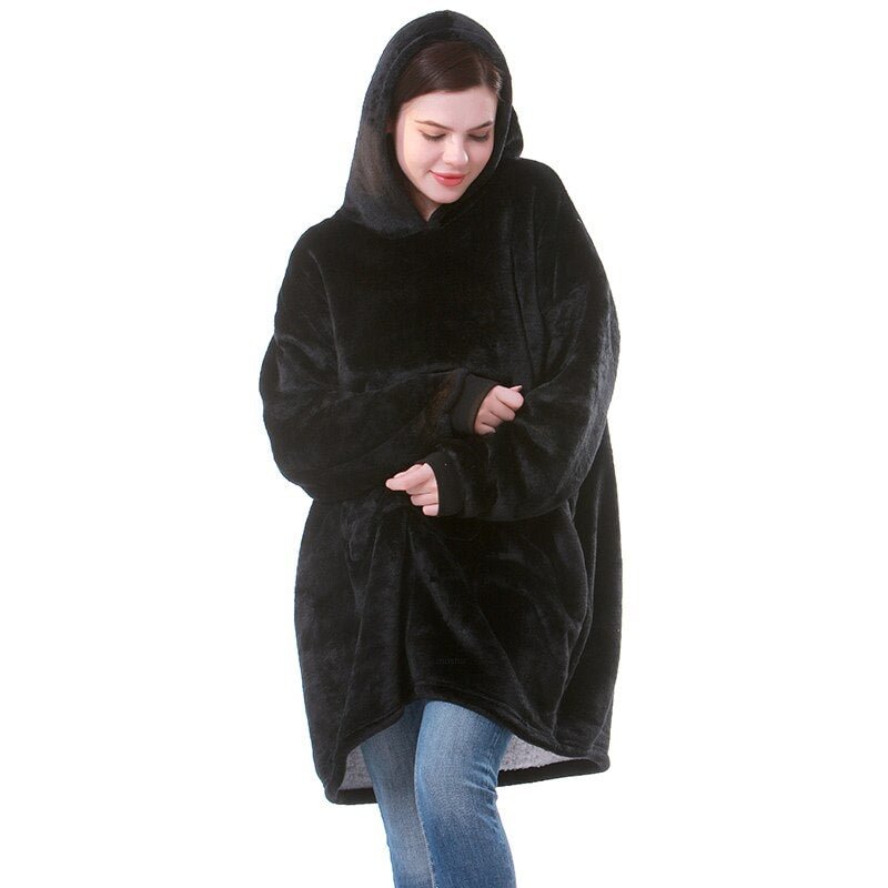 Long Hoodie Blanket Women Giant Pocket Plush Sweatshirt Female Oversized Fleece TV Blanket With Sleeve Winter Warm Home Wear