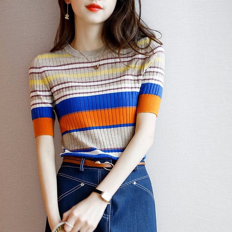 Stripes Knitted Casual Shirts & Tops