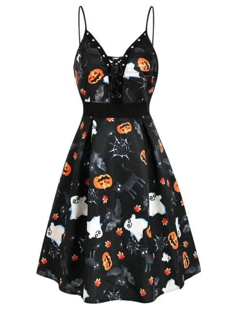 Black 1950s Halloween Pumpkin Dress SP16366