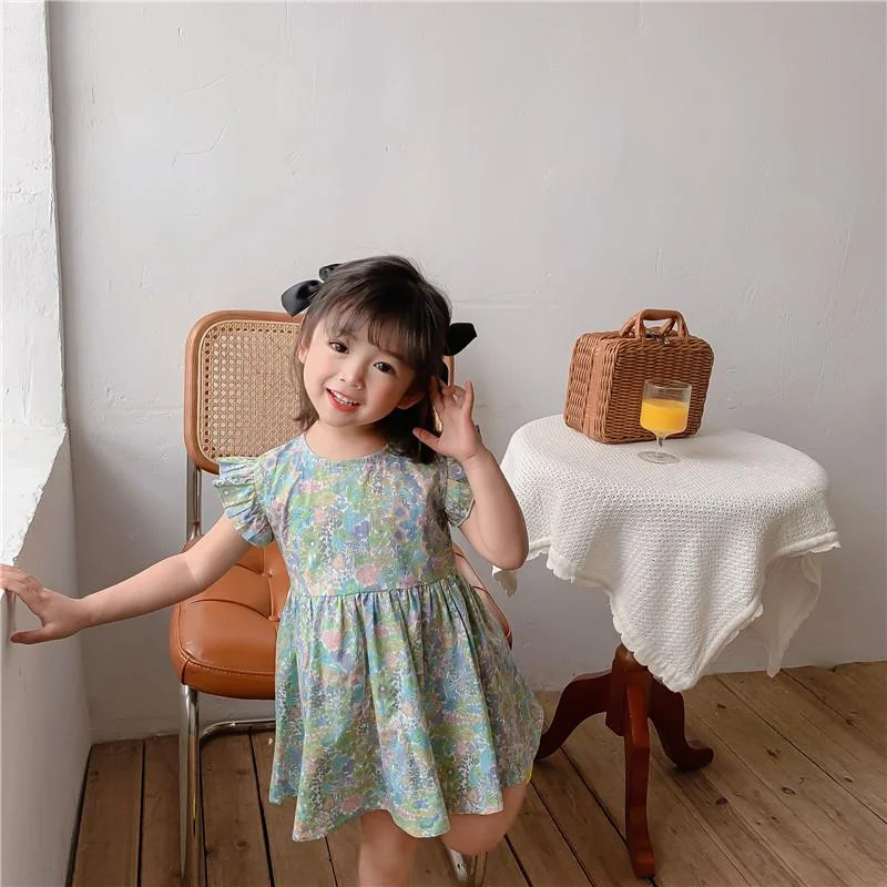 1-7T Toddler Kid Baby Girl Floral Dress Elegant Summer Ruffle Short Sleeve Flower Print Sundress Cute Sweet Party Outfit Clothes
