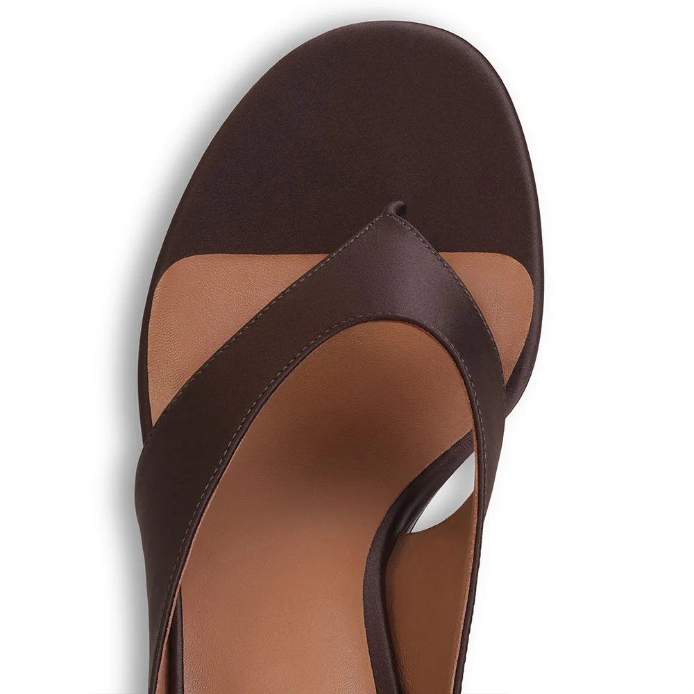 YDN Dark Brown Satin Open Round Toe Slip-On Wedge Sandals