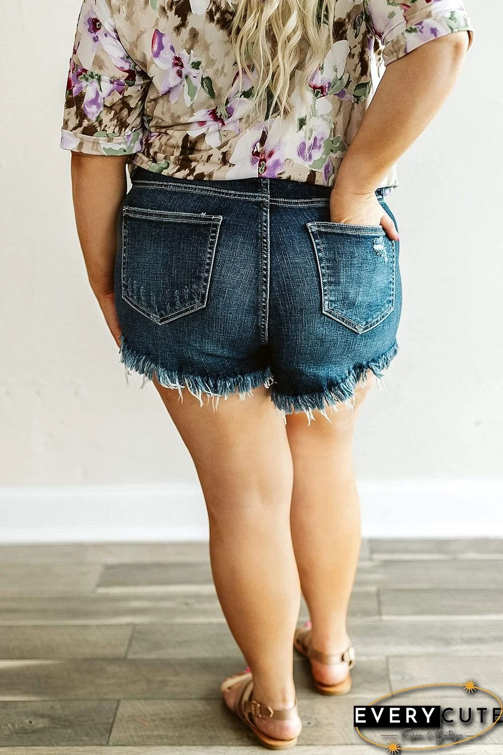 High Rise Raw Hem Plus Size Denim Shorts