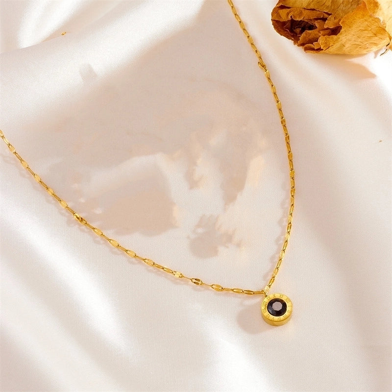 Elegant Classic Style Roman Numeral Titanium Steel Rhinestones 18K Gold Plated Inlay Jewelry Set