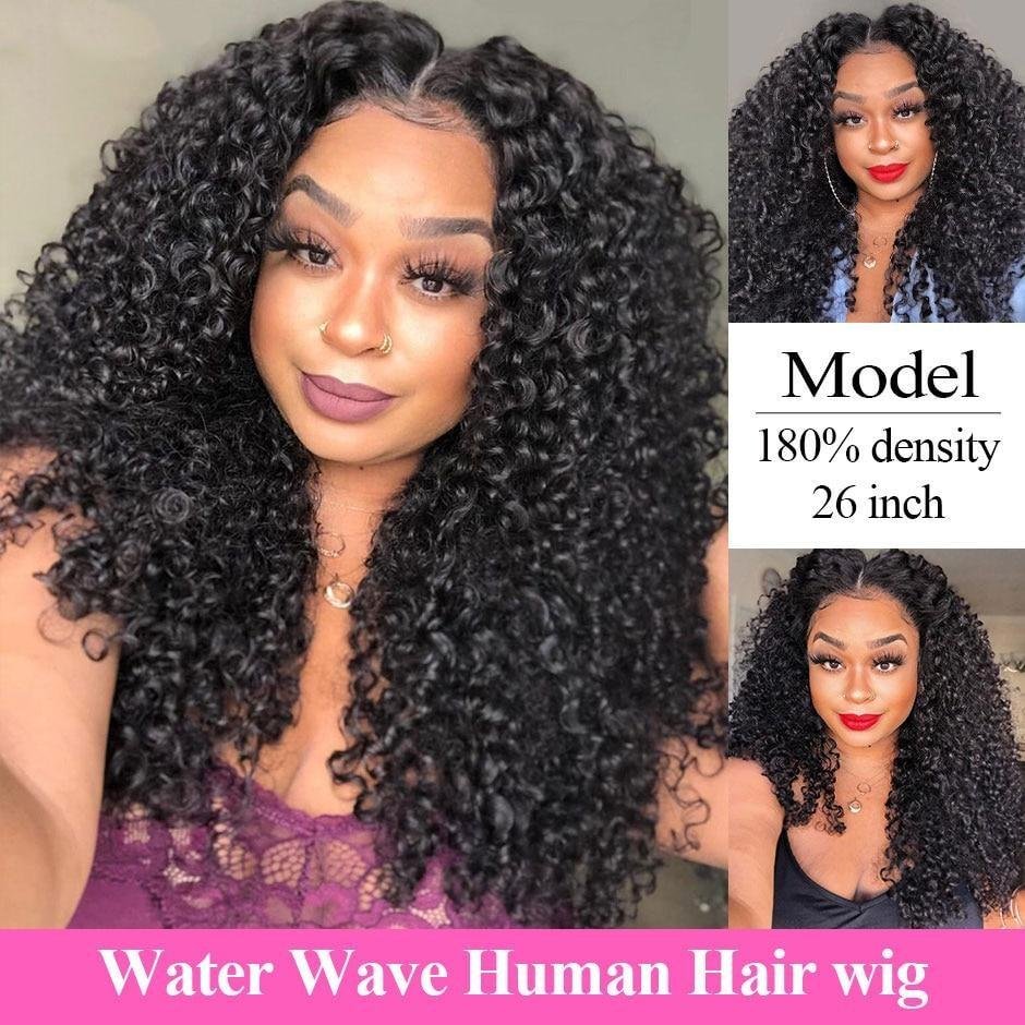 180% Density Water Wave Lace Front Human Hair Wigs-elleschic