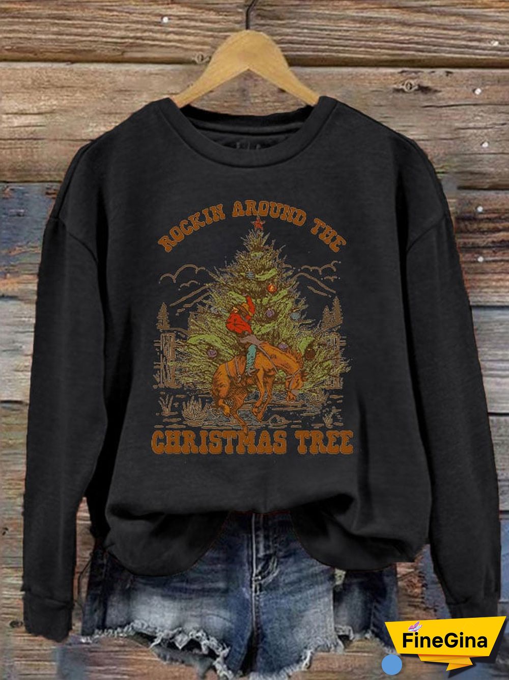 Women's Vintage Western ""ROCKIN AROUND THE CHRISTMAS TREE"" Print Sweatshirt