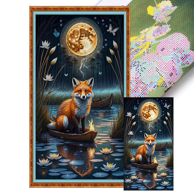 Fox On The Lotus Pond 11CT (40*70CM) Stamped Cross Stitch gbfke