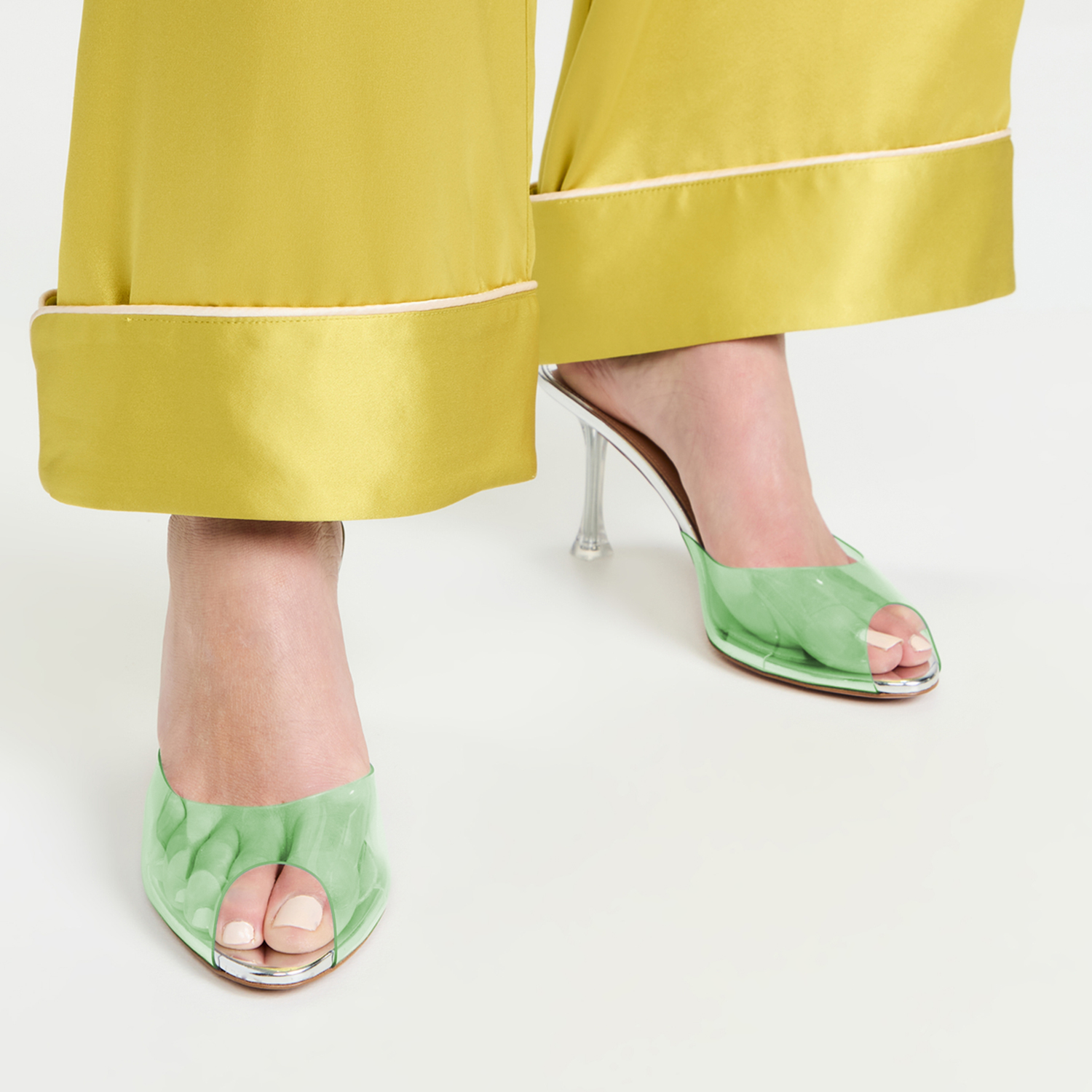 TAAFO Transparent Heels For Women Peep Toe Mules Clear PVC Slippers Stilettos Slides Dress Daily Size 41 42 Jelly Shoes